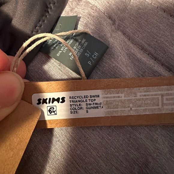 SET Skims NWT recycled swim dipped tie bottom & triangle bikini top gunmetal S/M - Picture 5 of 11